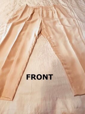 SILK PANTS, TAUPE, SIZE 24, SIDE POCKETS, FRONT YKK ZIPPER, FULLY LINED, ELASTIC
